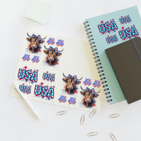 Highlander Cow Independence Day Red, White and Blue USA Sticker Sheets! Free Shipping!