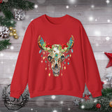 Highlander Cow Christmas Lights Skull Edition Unisex Heavy Blend Crewneck Sweatshirt!