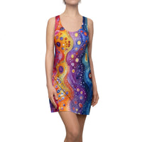 Boho Purple and Yellow Bubbly Women's Racerback Dress! Free Shipping! Sun Dress, Sleep Shirt, Swim Cover Up!