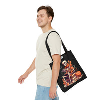 Skeleton Spooky Book Stack Halloween Fall Vibes Tote Bag!