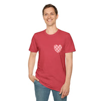 Valentines Day Pink Plaid Heart Basics Wear Anywhere Unisex Graphic Tee! All New Heather Colors!!! Free Shipping!!!