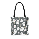 Steel Grey Happy Little Retro Ghost Halloween Fall Vibes Tote Bag!