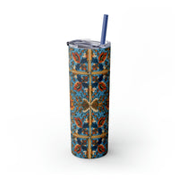 Western/Boho Inspired Sunflower Blue and Cream Florals Skinny Tumbler with Straw, 20oz!