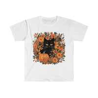 Autumn Cat with a Pumpkin Halloween Fall Vibes Unisex Graphic Tees!