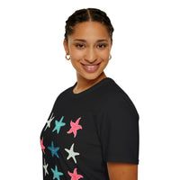 Pink and Blue Star Fish Medley Unisex Graphic Tees! Summer Vibes! All New Heather Colors!!! Free Shipping!!!