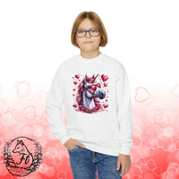 Valentines Day Unicorn Pink Horse Sunglasses Red Hearts Youth Crewneck Sweatshirt! Foxy Kids! Free Shipping!