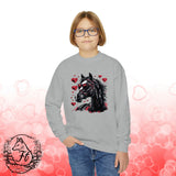 Valentines Day Black Horse Red Hearts Youth Crewneck Sweatshirt! Foxy Kids! Free Shipping!