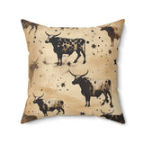 Western/Boho Smoke Brown Bull Print Square Pillow!