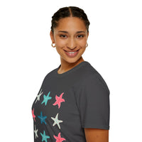 Pink and Blue Star Fish Medley Unisex Graphic Tees! Summer Vibes! All New Heather Colors!!! Free Shipping!!!