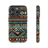 Teal and Orange Aztec Tough Cases! Cellphone Cases! Multiple Sizes Available! Apple iPhone, Samsung Galaxy, and Google Pixel devices!