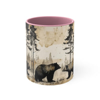 Black Bear Acid Wash Greyscale Accent Coffee Mug, 11oz! Multiple Colors Available! Fall Vibes!