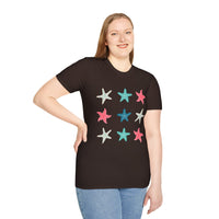 Pink and Blue Star Fish Medley Unisex Graphic Tees! Summer Vibes! All New Heather Colors!!! Free Shipping!!!