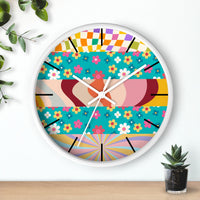 Groovy Floral Quilt in Teal and Pink Print Wall Clock! Perfect For Gifting! Free Shipping!!! 3 Colors Available!