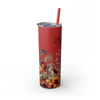 Custom Name Botanical Florals Fall Vibes Skinny Tumbler with Straw, 20oz! Multiple Colors!