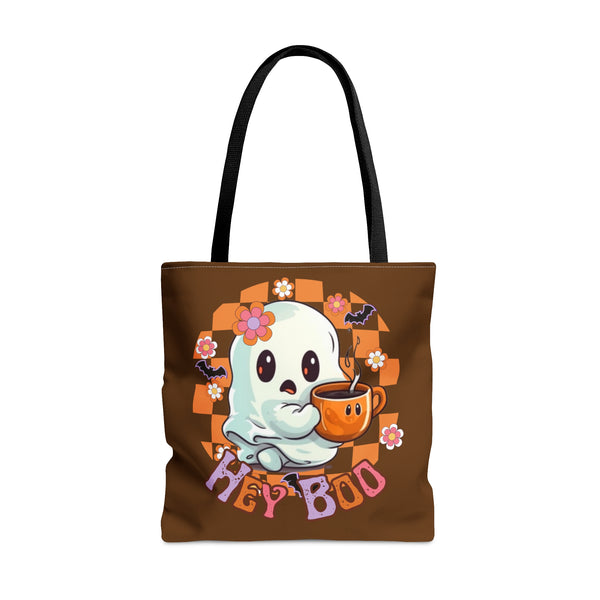 Hey Boo Happy Little Ghost Halloween Fall Vibes Tote Bag!