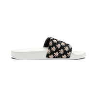 Classic Black Daisy Flower Print Summer Beach Slides, Women's PU Slide Sandals! Free Shipping!!!