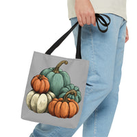 Steel Blue Grey Pumpkin Stack Fall Vibes Tote Bag!