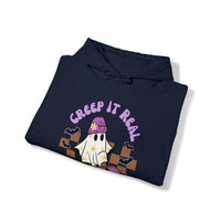 Creep it Real Skate Boarding Retro Ghost Unisex Heavy Blend Hooded Sweatshirt! Fall Vibes! Halloween!