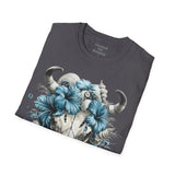 Coastal Cowgirl Cow Skull Hibiscus Florals Blue Unisex Graphic Tees! Summer Vibes! All New Heather Colors!!! Free Shipping!!!