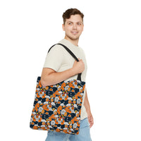 Navy Blue and Orange Florals Fall Vibes Tote Bag!