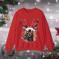 1 Deer Paint Splatter Santa Hat Christmas Edition Unisex Heavy Blend Crewneck Sweatshirt!