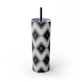 Western Black and Grey Aztec Printed Vibes Skinny Tumbler with Straw, 20oz!