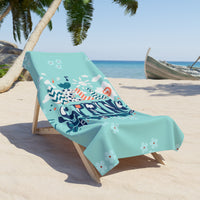 Hello Spring Aqua Blue Hippie Flower 100 Percent Cotton Backing Beach Towel! Free Shipping!!! Gift to a Friend! Travel in Style!