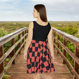 Watermelon Pink Plaid and Black Print Women's Fit n Flare Dress! Free Shipping!!! New!!! Sun Dress! Beach Cover Up! Night Gown! So Versatile!