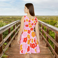 Coral and Red Daisy Print Women's Fit n Flare Dress! Free Shipping!!! New!!! Sun Dress! Beach Cover Up! Night Gown! So Versatile!