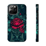 Stained Glass Teal and Roses Gothic Inspired Halloween Tough Phone Cases! Fall Vibes!