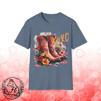 Valentines Day Pink Cowgirl Boots XoXo Unisex Graphic Tee! All New Heather Colors!!!