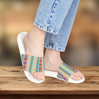 Hippie Stripes Blue and Purple Summer Beach Slides, Women's PU Slide Sandals! Free Shipping!!!