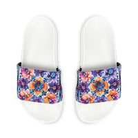 Boho Purple Flowers Print Summer Beach Slides, Women's PU Slide Sandals! Free Shipping!!!
