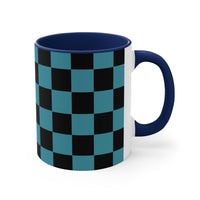 Retro Teal Plaid Accent Coffee Mug, 11oz! Free Shipping! Great For Gifting! Lead and BPA Free!