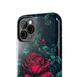 Stained Glass Teal and Roses Gothic Inspired Halloween Tough Phone Cases! Fall Vibes!