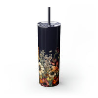 Custom Name Botanical Florals Fall Vibes Skinny Tumbler with Straw, 20oz! Multiple Colors!