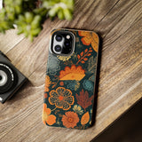 Fall Florals Navy Blue and Orange Tough Phone Cases! Fall Vibes!