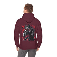 Black Horse With Red Hearts Back Designs Unisex Heavy Blend Hooded Sweatshirt! Free Shipping!!!