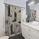 Grey Smoke Cowboy Boots and Stars Shower Curtains!
