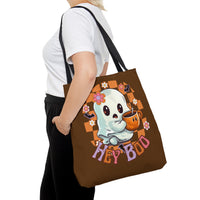 Hey Boo Happy Little Ghost Halloween Fall Vibes Tote Bag!