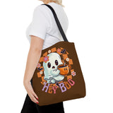 Hey Boo Happy Little Ghost Halloween Fall Vibes Tote Bag!