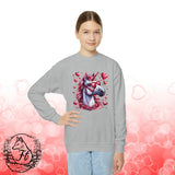 Valentines Day Unicorn Pink Horse Sunglasses Red Hearts Youth Crewneck Sweatshirt! Foxy Kids! Free Shipping!