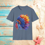 Indian Head Dress Colorful Rainbow Unisex Graphic Tees! Summer Vibes! All New Heather Colors!!! Free Shipping!!!