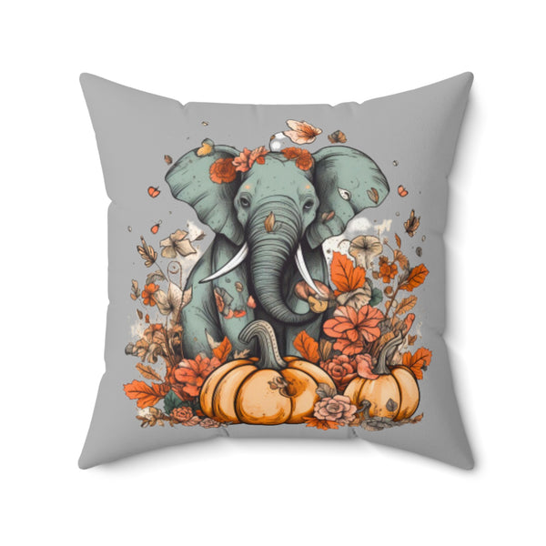 Grey Autumn Elephant Boho Square Pillow! Halloween! Fall Vibes!