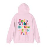 Pink Bubbly God is Within Her She Will Not Fall Psalms 46:5 Back Designs Unisex Heavy Blend Hooded Sweatshirt! Free Shipping!!!