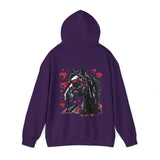 Black Horse With Red Hearts Back Designs Unisex Heavy Blend Hooded Sweatshirt! Free Shipping!!!