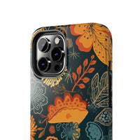 Fall Florals Navy Blue and Orange Tough Phone Cases! Fall Vibes!