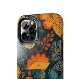 Fall Florals Navy Blue and Orange Tough Phone Cases! Fall Vibes!