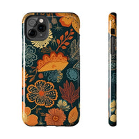 Fall Florals Navy Blue and Orange Tough Phone Cases! Fall Vibes!