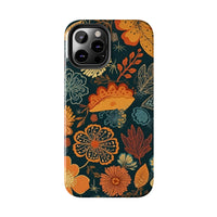 Fall Florals Navy Blue and Orange Tough Phone Cases! Fall Vibes!